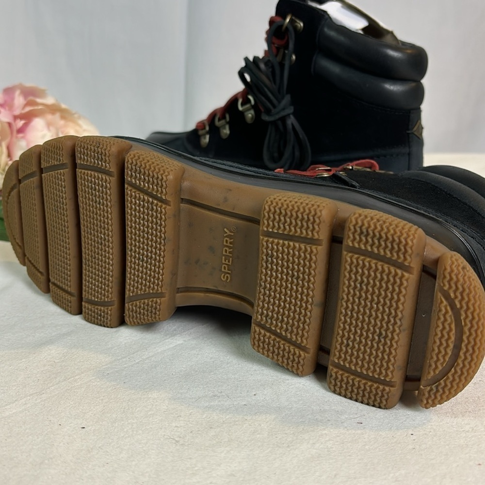 NWOB Sperry Summit Womens Black Waterproof Suede Lace Up Lug Sole Rain Boot 8.5 - Picture 6 of 8